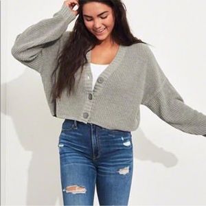 Hollister crop cardigan gray